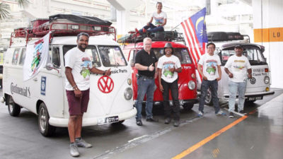 VW TYPE 2 BUS ROAD TRIP-FROM MALAYSIA TO HANNOVER: VOLKSWAGEN FANS COVER 12,500 MILES IN VINTAGE BUSES TO REALISE THEIR DREAM