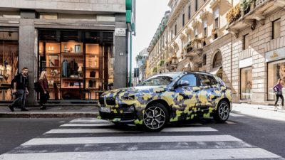 The new BMW X2 sporting Digital Camouflage was spotted on the streets of Milan during Fashion Week (20-25 September).